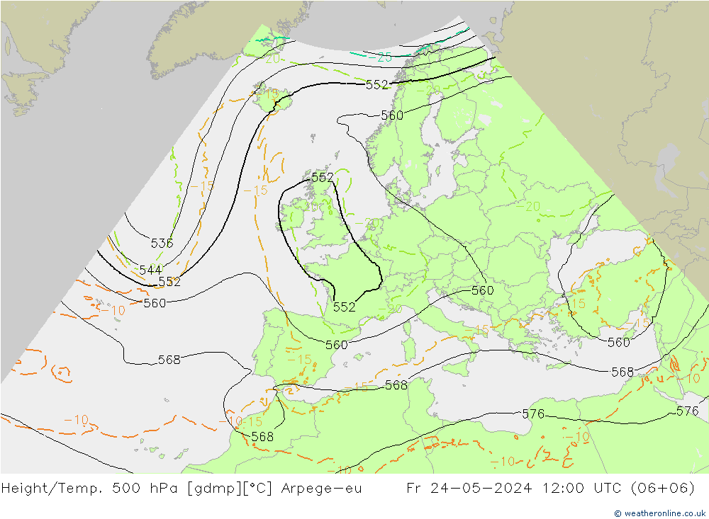 Height/Temp. 500 hPa Arpege-eu Fr 24.05.2024 12 UTC