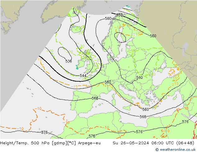 Hoogte/Temp. 500 hPa Arpege-eu zo 26.05.2024 06 UTC