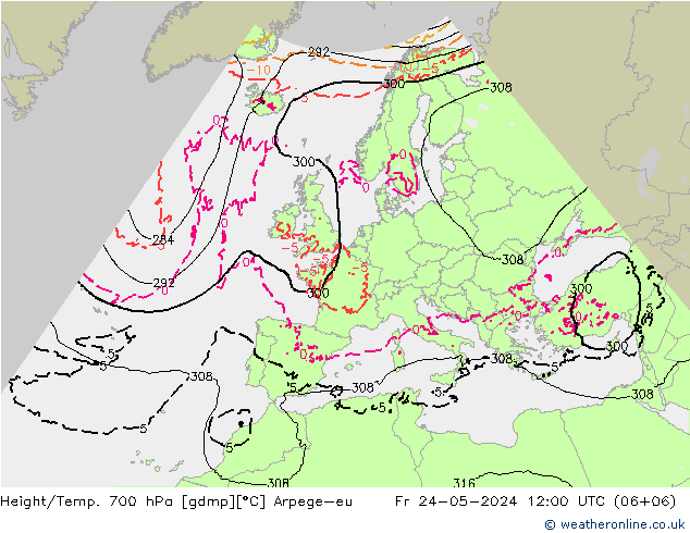 Yükseklik/Sıc. 700 hPa Arpege-eu Cu 24.05.2024 12 UTC