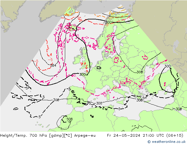 Yükseklik/Sıc. 700 hPa Arpege-eu Cu 24.05.2024 21 UTC