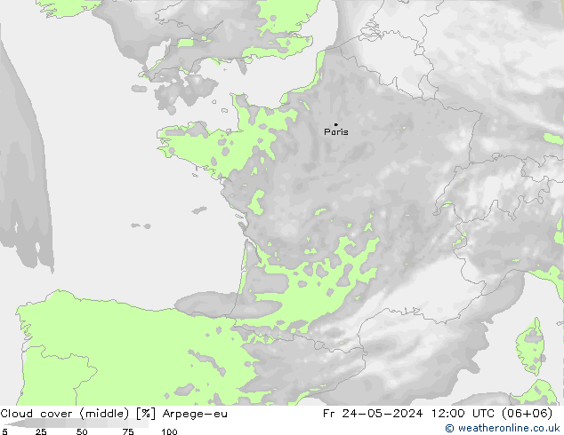 Nuages (moyen) Arpege-eu ven 24.05.2024 12 UTC