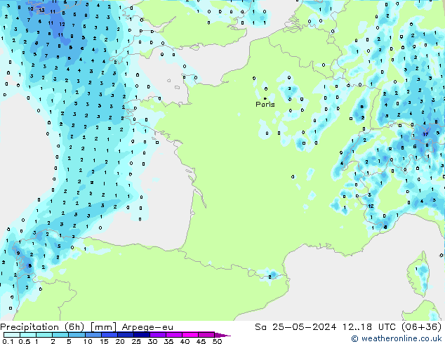 Precipitation (6h) Arpege-eu Sa 25.05.2024 18 UTC