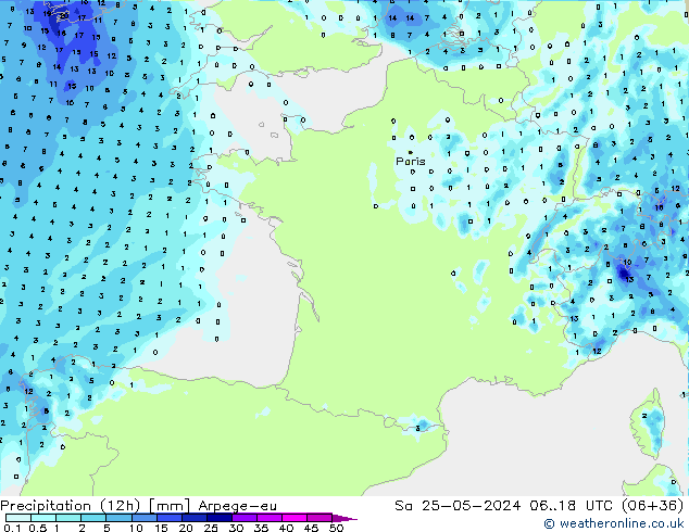 Precipitation (12h) Arpege-eu So 25.05.2024 18 UTC