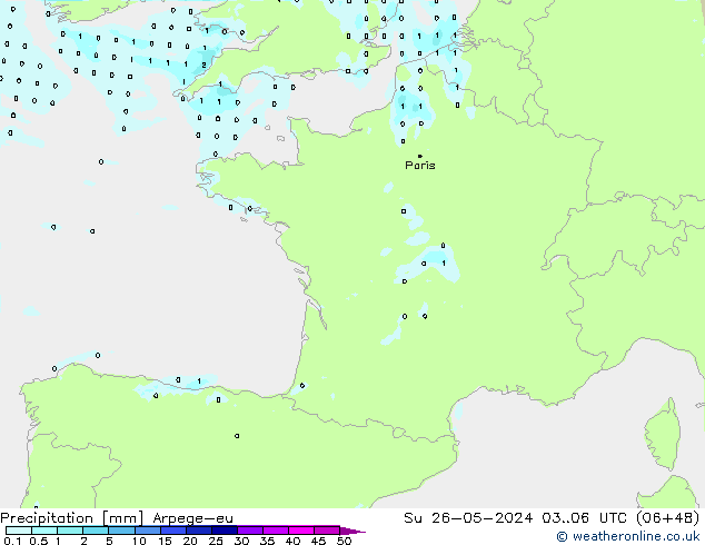 Niederschlag Arpege-eu So 26.05.2024 06 UTC