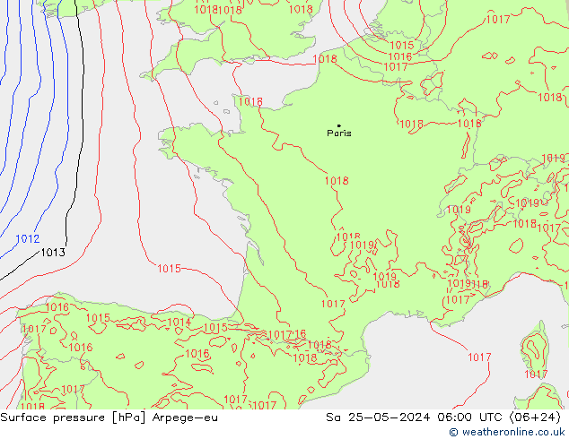 Yer basıncı Arpege-eu Cts 25.05.2024 06 UTC