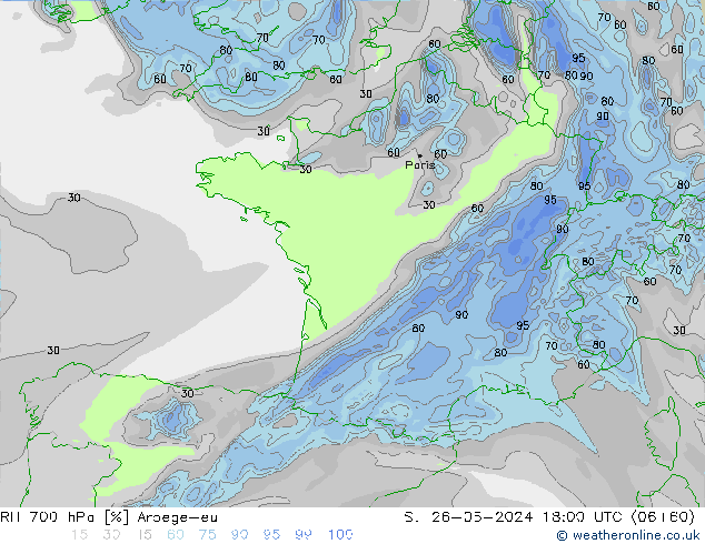 Humedad rel. 700hPa Arpege-eu dom 26.05.2024 18 UTC