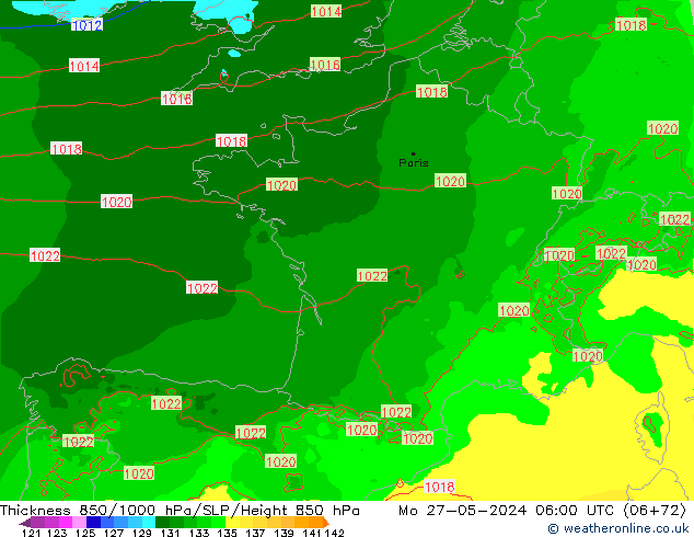 Thck 850-1000 hPa Arpege-eu Mo 27.05.2024 06 UTC