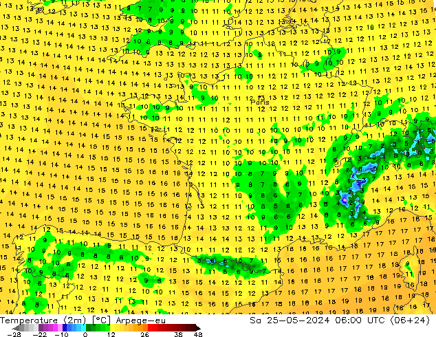 Temperature (2m) Arpege-eu Sa 25.05.2024 06 UTC