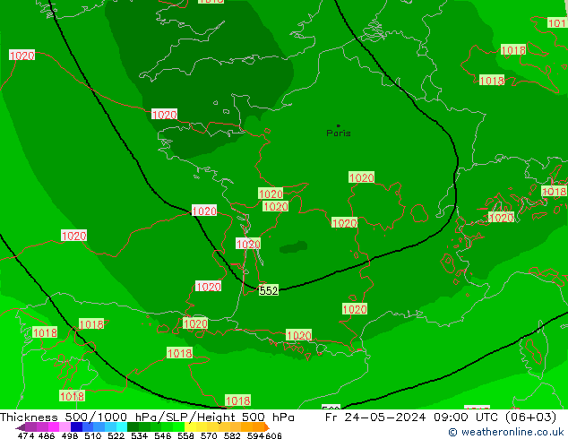 Thck 500-1000hPa Arpege-eu Sex 24.05.2024 09 UTC