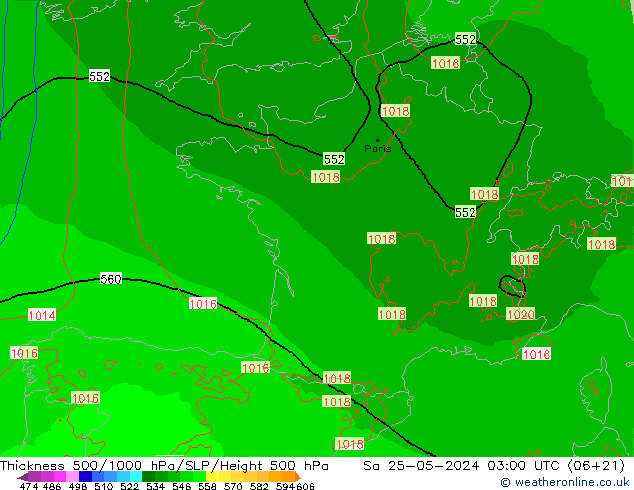 Thck 500-1000hPa Arpege-eu Sa 25.05.2024 03 UTC