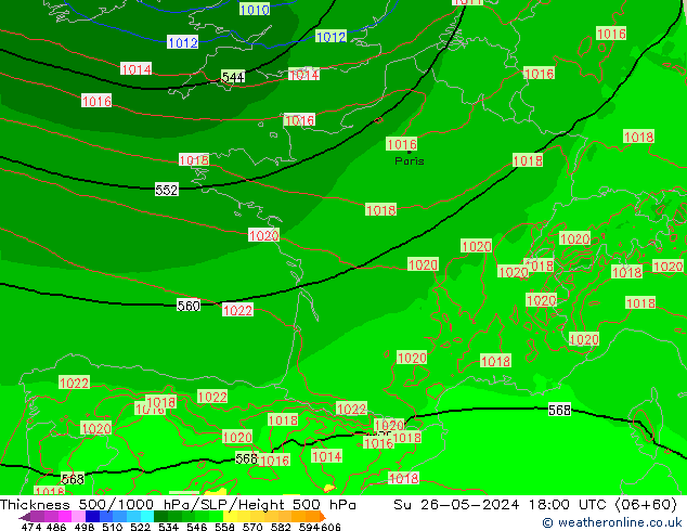 Thck 500-1000hPa Arpege-eu Su 26.05.2024 18 UTC