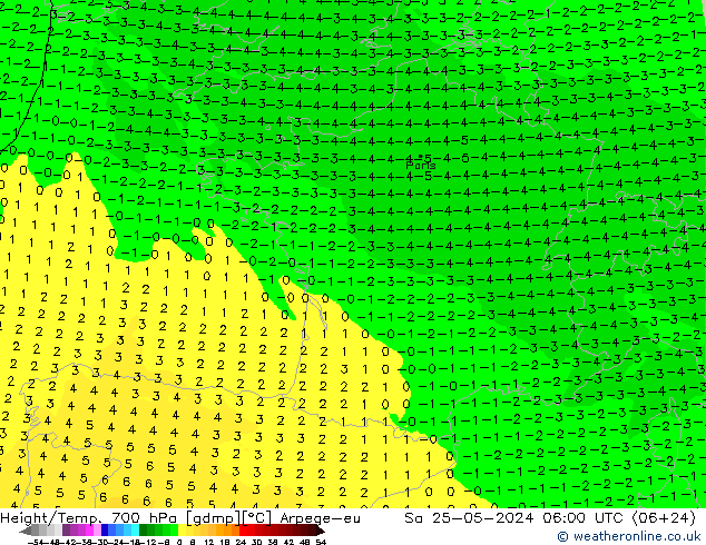 Yükseklik/Sıc. 700 hPa Arpege-eu Cts 25.05.2024 06 UTC