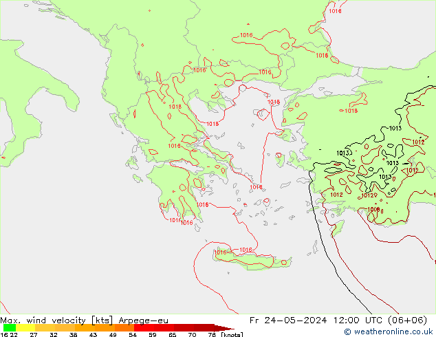 Max. wind velocity Arpege-eu  24.05.2024 12 UTC