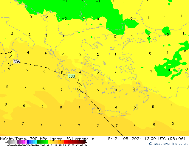 Geop./Temp. 700 hPa Arpege-eu vie 24.05.2024 12 UTC