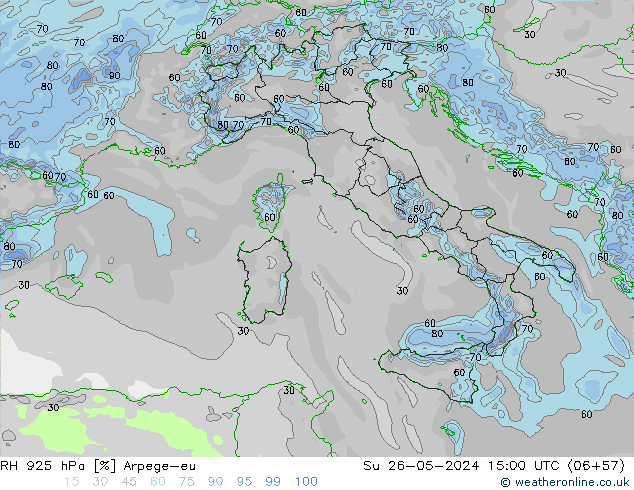 RH 925 гПа Arpege-eu Вс 26.05.2024 15 UTC