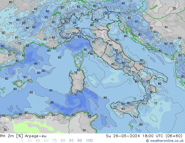 RH 2m Arpege-eu Dom 26.05.2024 18 UTC