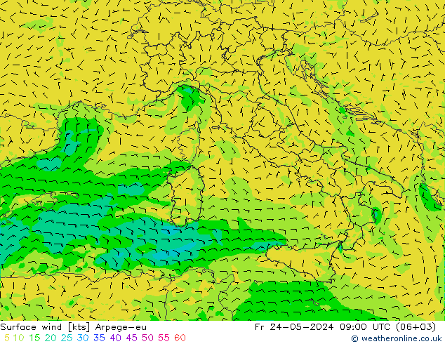 Vento 10 m Arpege-eu ven 24.05.2024 09 UTC