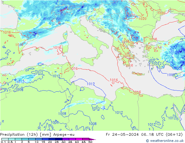 Precipitazione (12h) Arpege-eu ven 24.05.2024 18 UTC