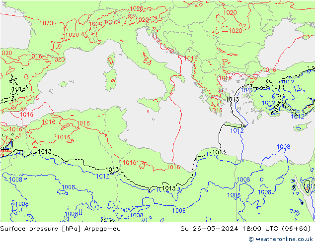 Surface pressure Arpege-eu Su 26.05.2024 18 UTC