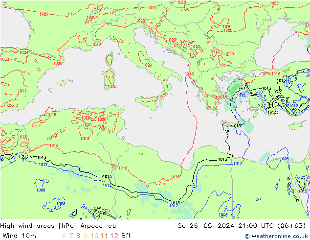 High wind areas Arpege-eu  26.05.2024 21 UTC