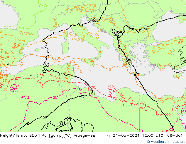 Height/Temp. 850 hPa Arpege-eu Fr 24.05.2024 12 UTC