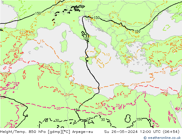 Height/Temp. 850 hPa Arpege-eu dom 26.05.2024 12 UTC