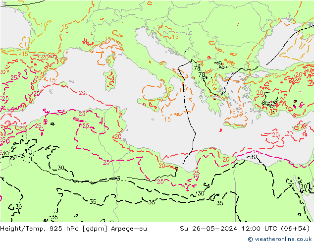 Height/Temp. 925 hPa Arpege-eu Su 26.05.2024 12 UTC