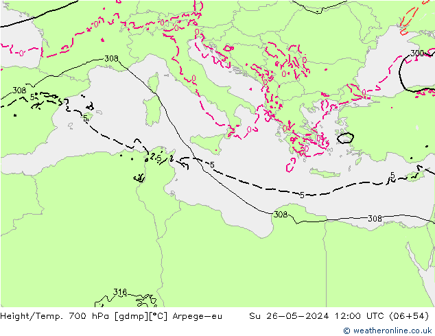Height/Temp. 700 hPa Arpege-eu Su 26.05.2024 12 UTC