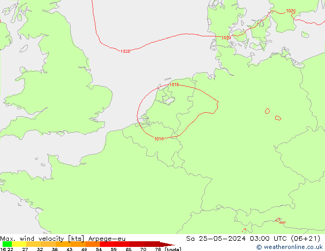 Max. wind snelheid Arpege-eu za 25.05.2024 03 UTC