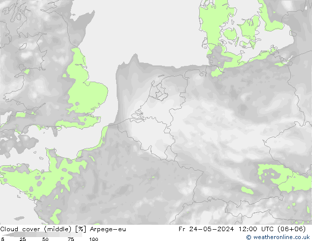 Cloud cover (middle) Arpege-eu Fr 24.05.2024 12 UTC