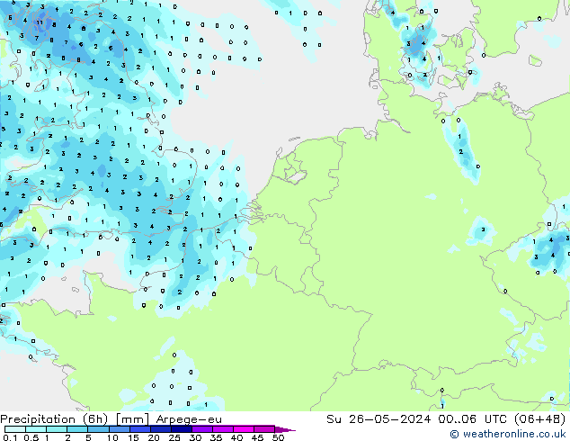 Yağış (6h) Arpege-eu Paz 26.05.2024 06 UTC