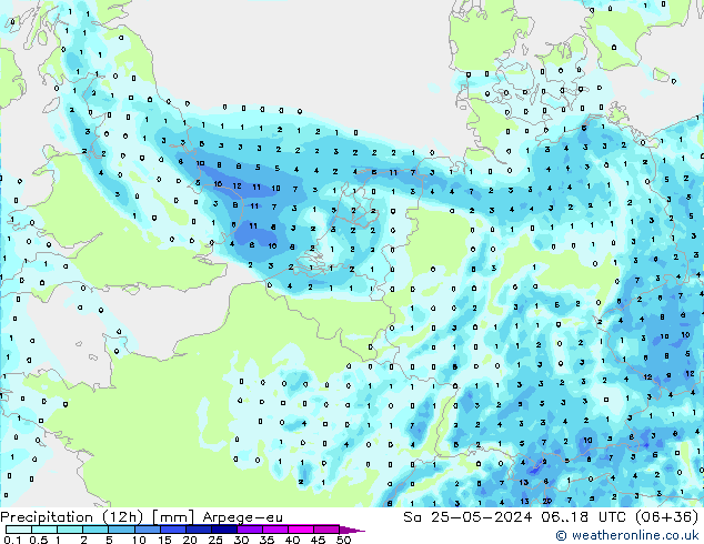 Precipitation (12h) Arpege-eu So 25.05.2024 18 UTC