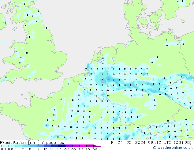 降水 Arpege-eu 星期五 24.05.2024 12 UTC