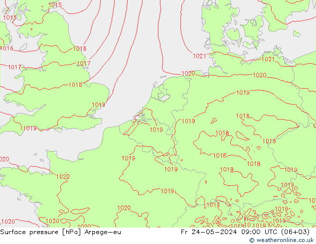 地面气压 Arpege-eu 星期五 24.05.2024 09 UTC