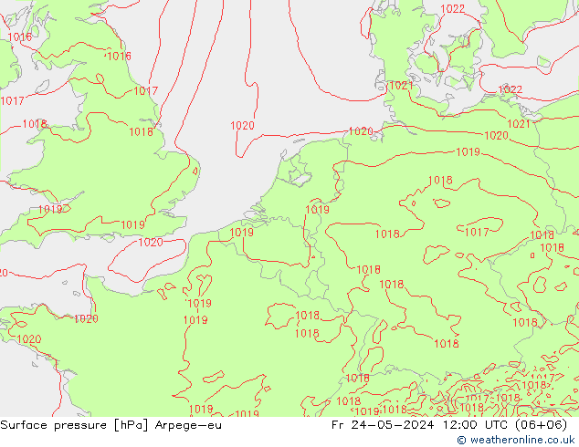 Pressione al suolo Arpege-eu ven 24.05.2024 12 UTC