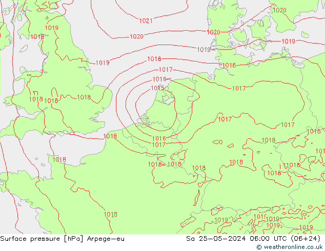 Atmosférický tlak Arpege-eu So 25.05.2024 06 UTC