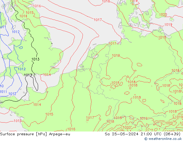 Surface pressure Arpege-eu Sa 25.05.2024 21 UTC