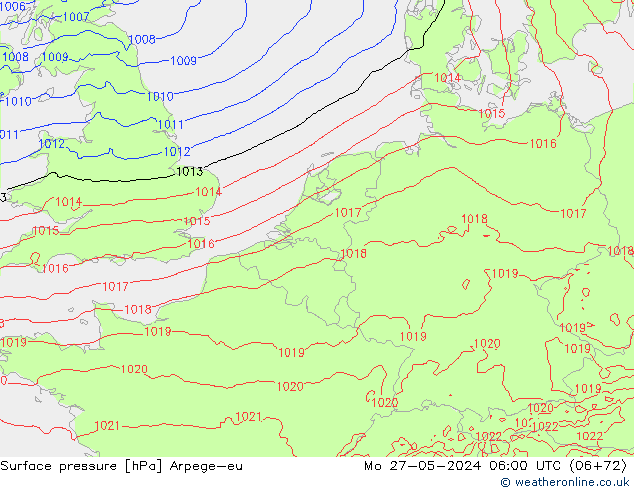 地面气压 Arpege-eu 星期一 27.05.2024 06 UTC
