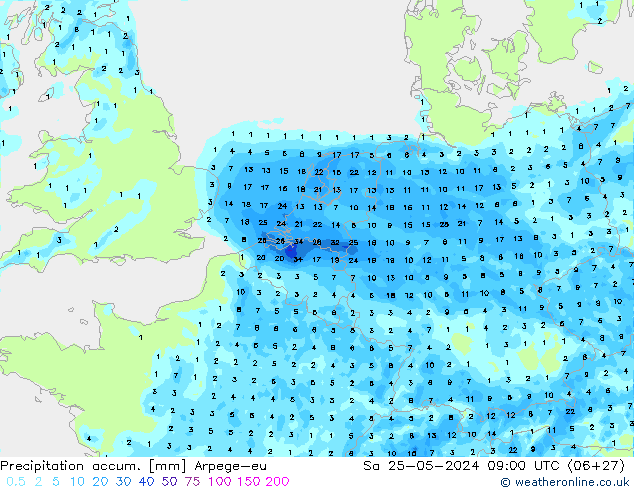 Precipitación acum. Arpege-eu sáb 25.05.2024 09 UTC