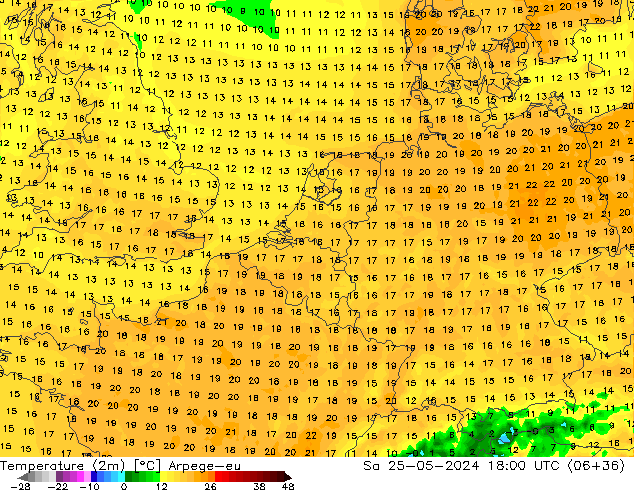 Temperatura (2m) Arpege-eu Sáb 25.05.2024 18 UTC