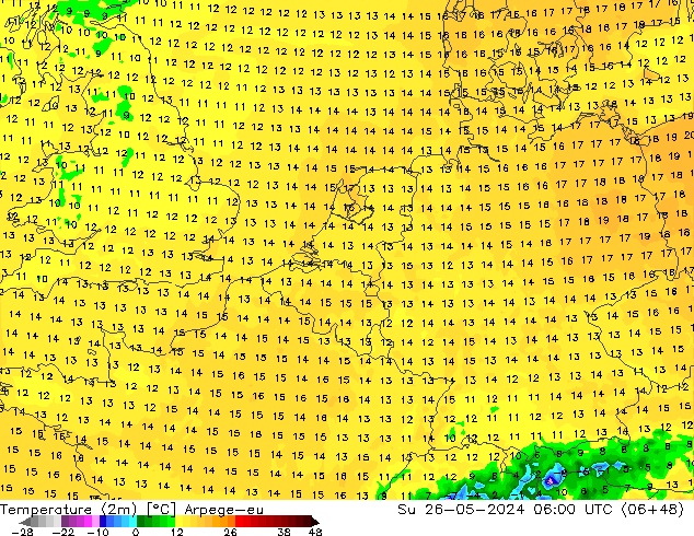 Temperature (2m) Arpege-eu Su 26.05.2024 06 UTC