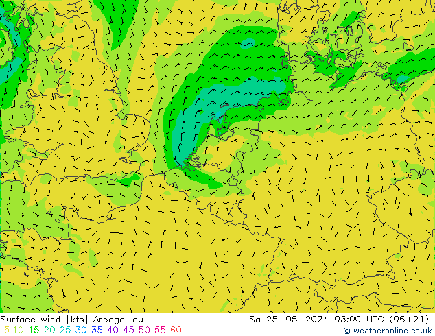 Surface wind Arpege-eu Sa 25.05.2024 03 UTC