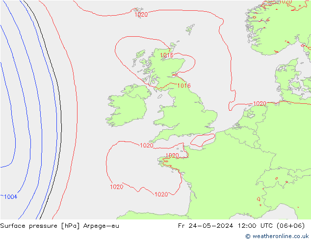 Pressione al suolo Arpege-eu ven 24.05.2024 12 UTC