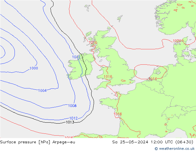 Pressione al suolo Arpege-eu sab 25.05.2024 12 UTC