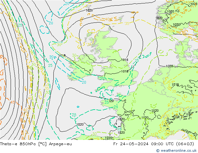 Theta-e 850hPa Arpege-eu Pá 24.05.2024 09 UTC