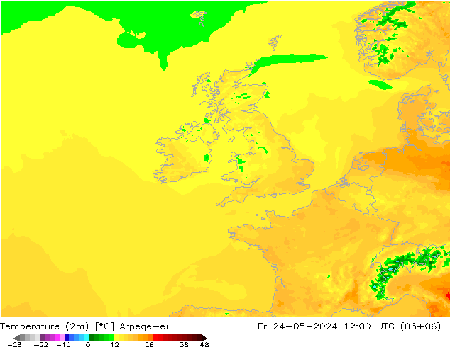 Temperatura (2m) Arpege-eu ven 24.05.2024 12 UTC