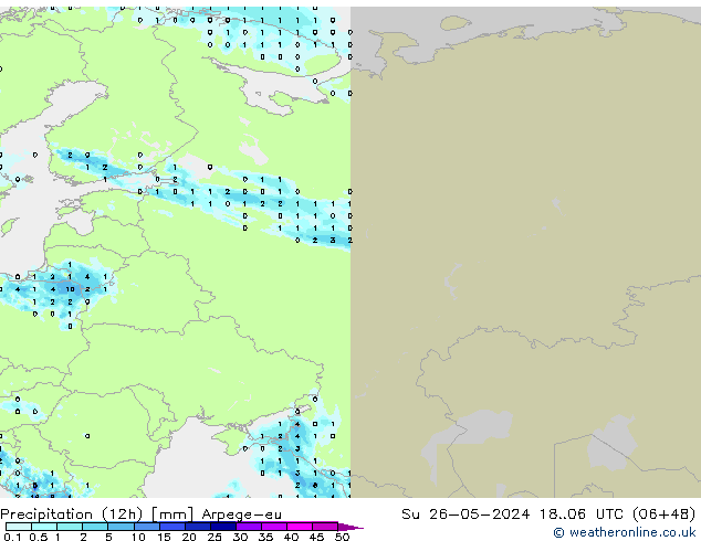 Yağış (12h) Arpege-eu Paz 26.05.2024 06 UTC