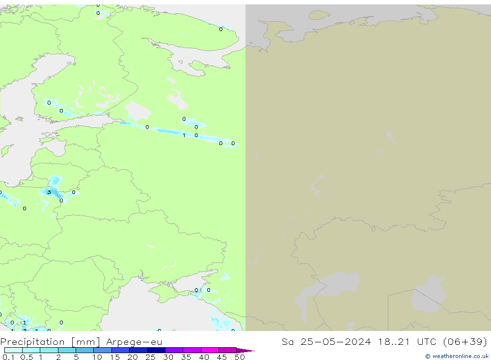 Précipitation Arpege-eu sam 25.05.2024 21 UTC