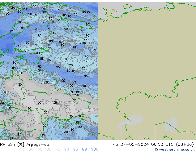 RH 2m Arpege-eu Seg 27.05.2024 00 UTC