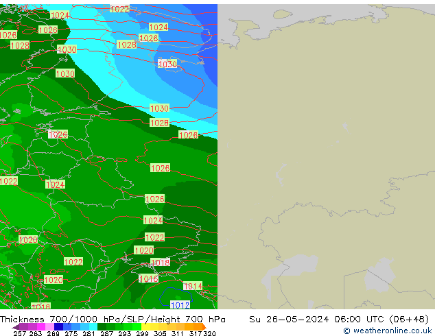 Thck 700-1000 hPa Arpege-eu nie. 26.05.2024 06 UTC